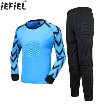 Boys Soccer Goalkeeper Outfit Goalie Uniform Sport Suit Long Sleeve Protective Padded T-shirt Pants Football Training Sportswear