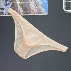 Calzoncillos transparentes ultrafinos para hombre, ropa interior Sexy con bolsa pequeña, Tanga de seda de hielo de tiro bajo, Bikini de secado rápido