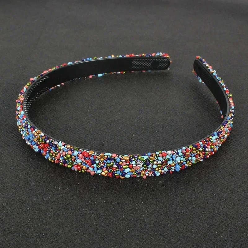 Luxury Pearl Rhinestone Headbands Fashion Thin Sparkly Rainbow Crystal Teeth Hairbands for Women Girl Hair Hoop Hair Accessories