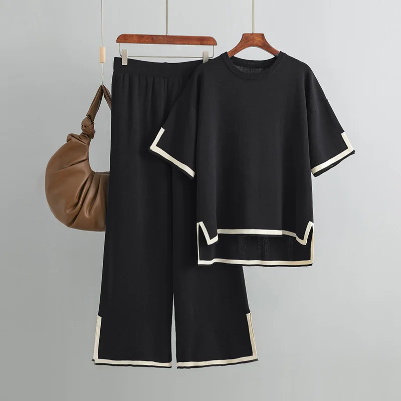 Simplicity Loose Solid Color Women's Wide Leg Pant Sets 2023 Summer Casual Short Sleeve T-shirt for Female Two Piece Set Fashion