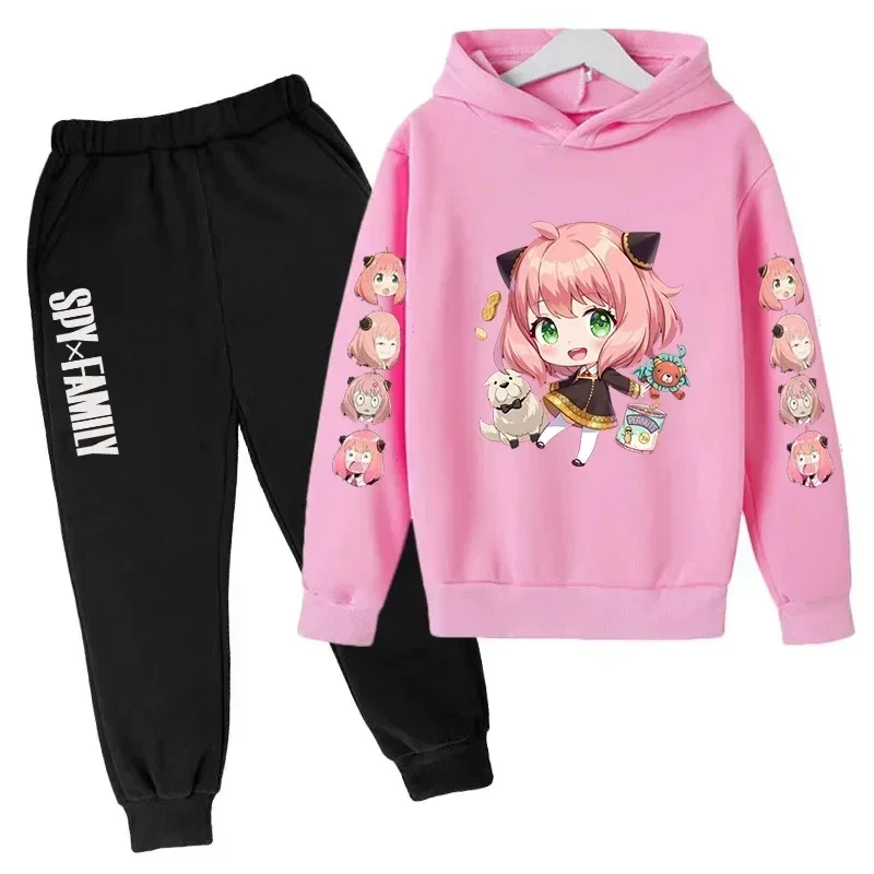 Kids Clothing Anya Spy X Family Girl Hoodie+Pants Set Toddler Coat autumn Children's 3-12 Year Anime Printing Sweatshirt Top