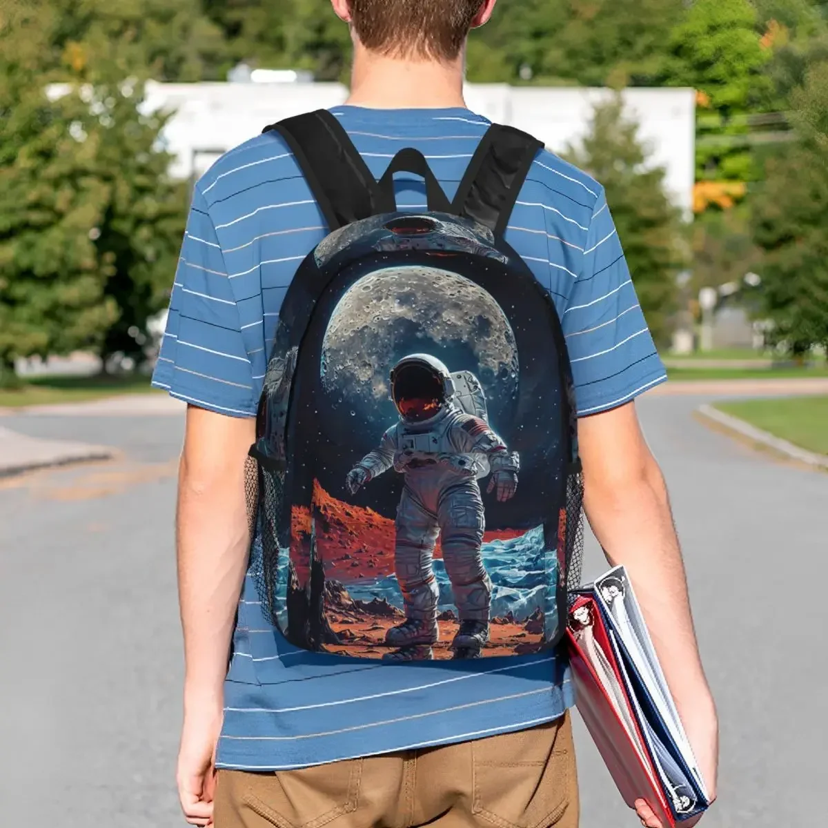 حقيبة ظهر فنية لرائد الفضاء من Trippy Space Chilling للطلاب والأولاد والبنات حقيبة كتب للأطفال حقيبة مدرسية للكمبيوتر المحمول للرجال والنساء #5