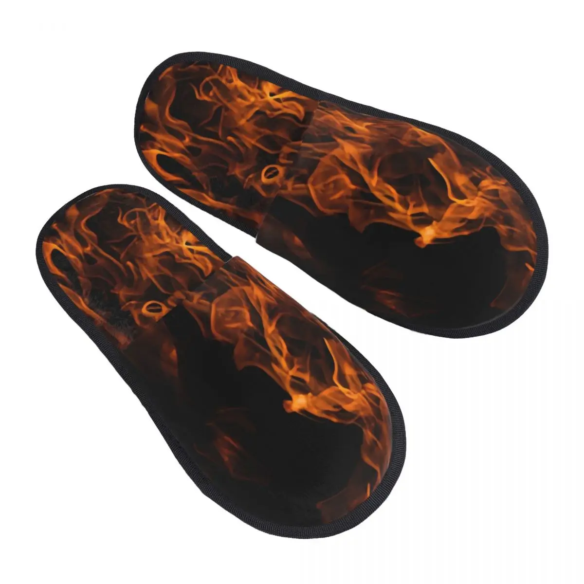 

Зимние женские и мужские нескользящие тапочки на плоской подошве с узором огня и пламени, домашняя мягкая теплая обувь на меху