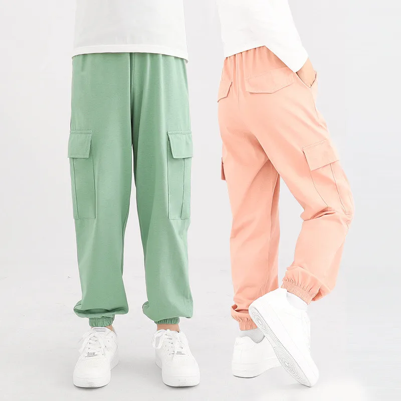 

Unisex Girls Fashion Cargo Pants 2025 New Summer Kids Solid Sports Casual Trousers For Teenagers Boys 4-13 Years Thin Sweatpants