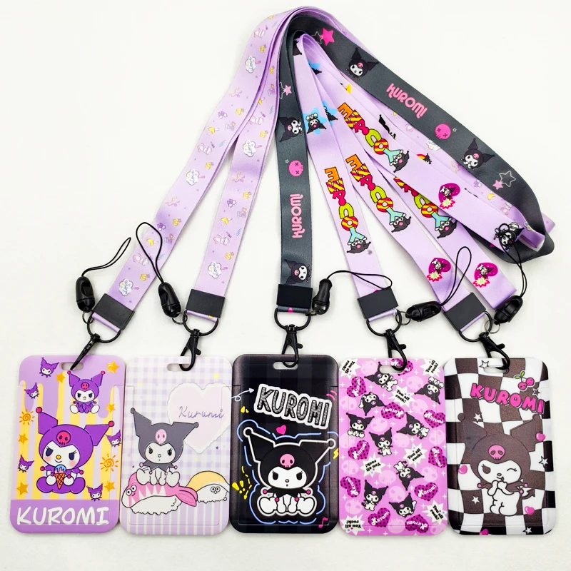 Kuromi ID Badge Holder Neck Strap Pendant Cute Girls Door Card Holders Lanyards Women Kuromi Lanyard Credential Holder