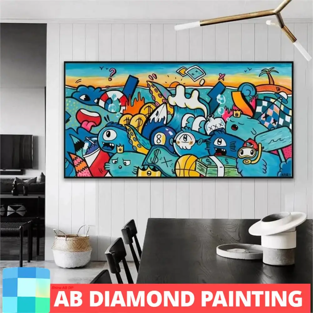 AB Northern Lights lukisan Berlian seni Pop warna-warni lukisan dinding bordir mosaik kartun abstrak untuk ruang tamu