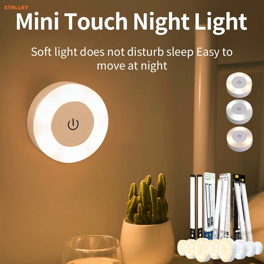 Wireless Led Book Light 6cm Rechargeable Wall Lamps with Touch Switch Night Light 3-Colors Dimmable Portable for Bedroom Reading