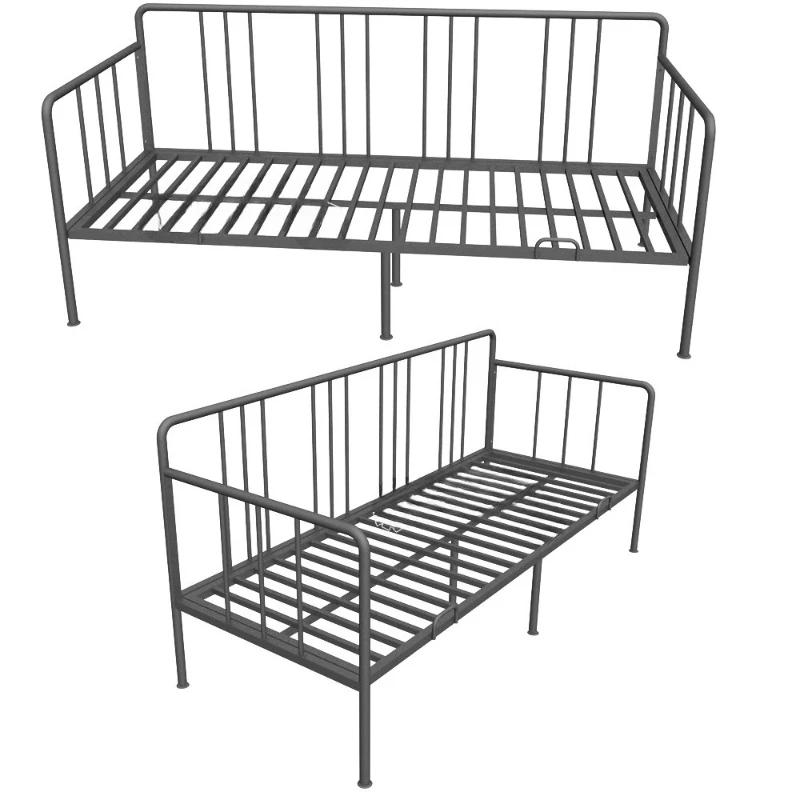 

Single metal bed frame with guardrail on the back of the side, 6 bed legs, 200cm long x80cm wide
