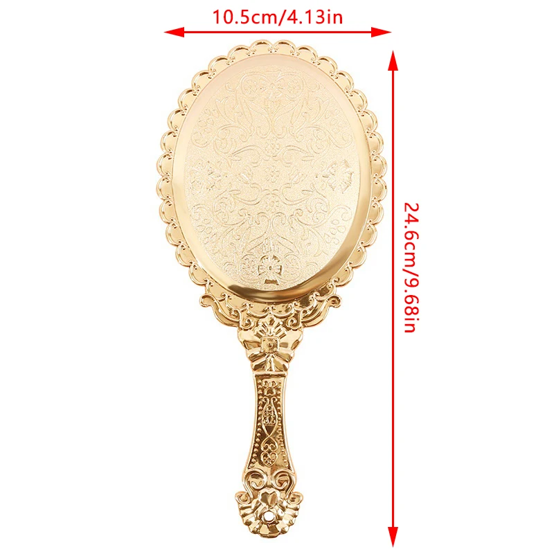 

New Rose Gold Portable Vintage Makeup Mirror Hand Hold Oval Round Mirror Noble Restore Ancient Ways Court Mirror Beauty Tool
