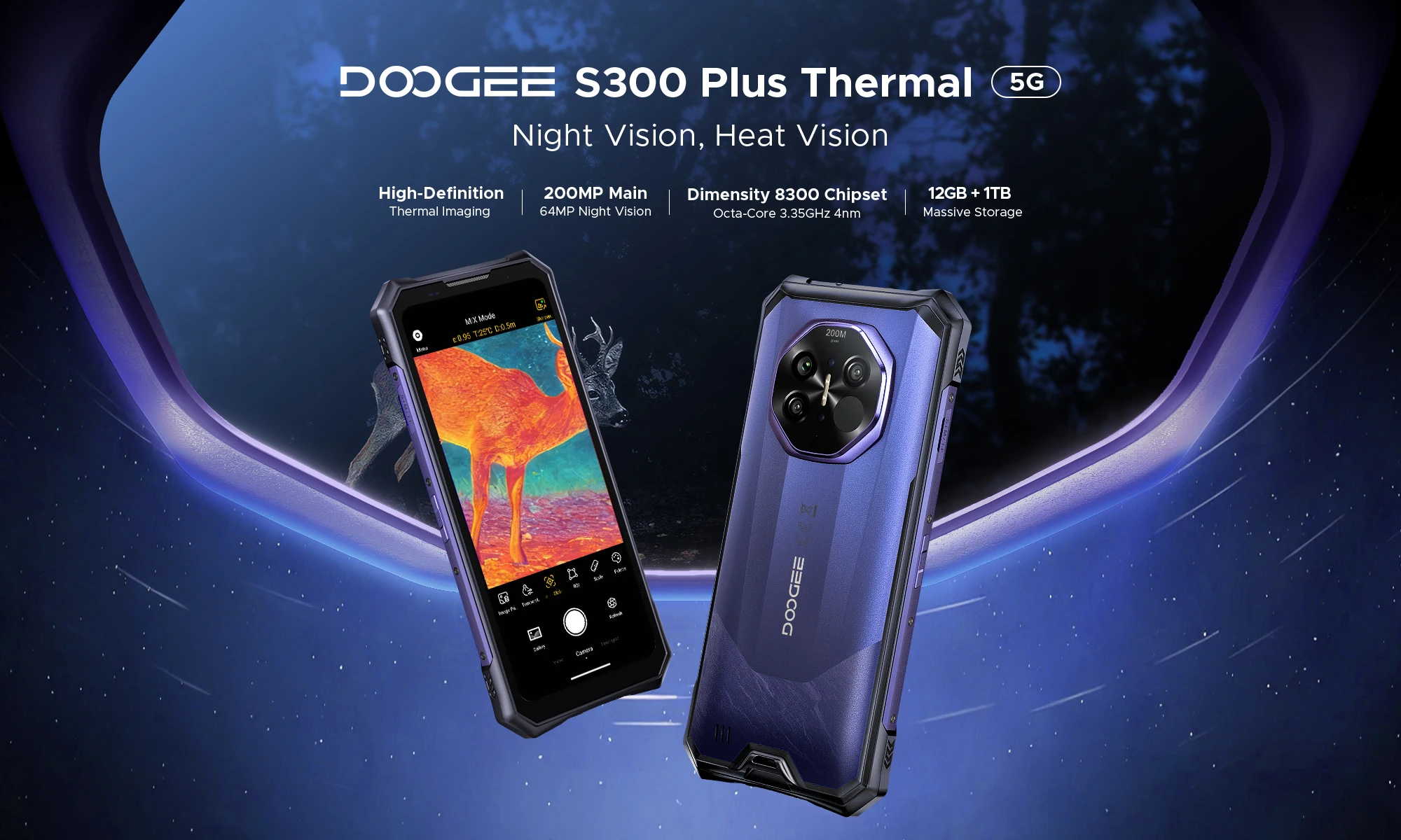DOOGEE S300 Plus Thermal Imaging 5G Rugged Phone 6.78” FHD+120Hz 48GB+1TB Dimensity 8300 Octa-core 11000mAh Smartphon Android 16
