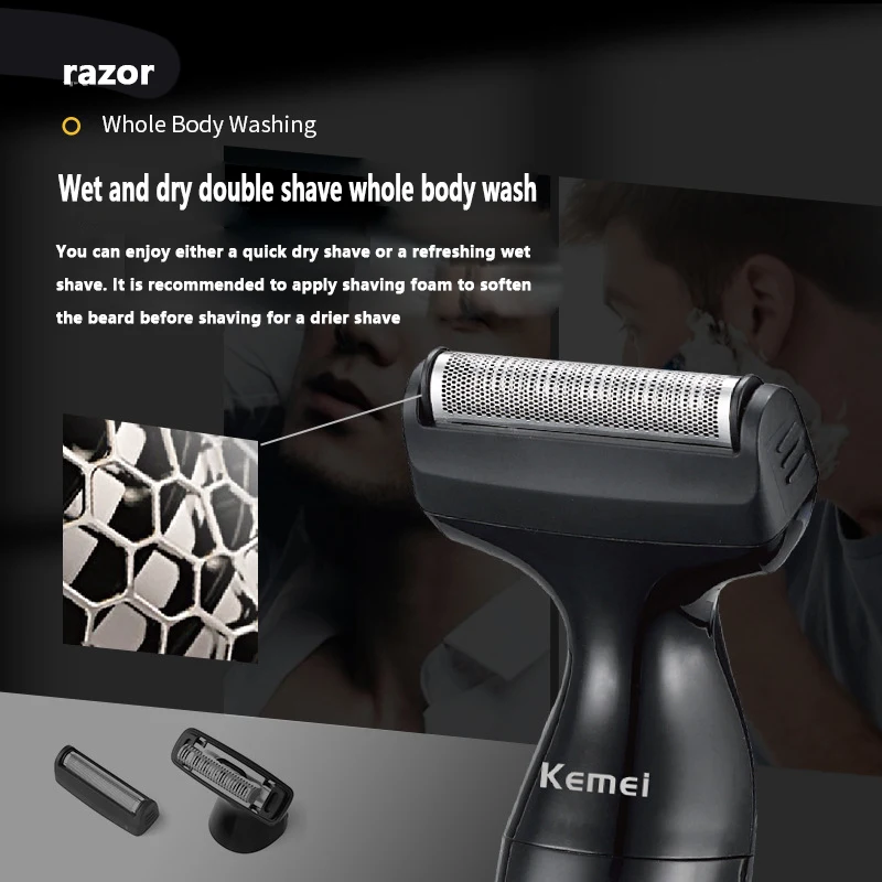 KM-114 3in1 Electric shaver for men wet dry electric razor facial beard&body trimmer rechargeable ball shaver pubic hair trimmer