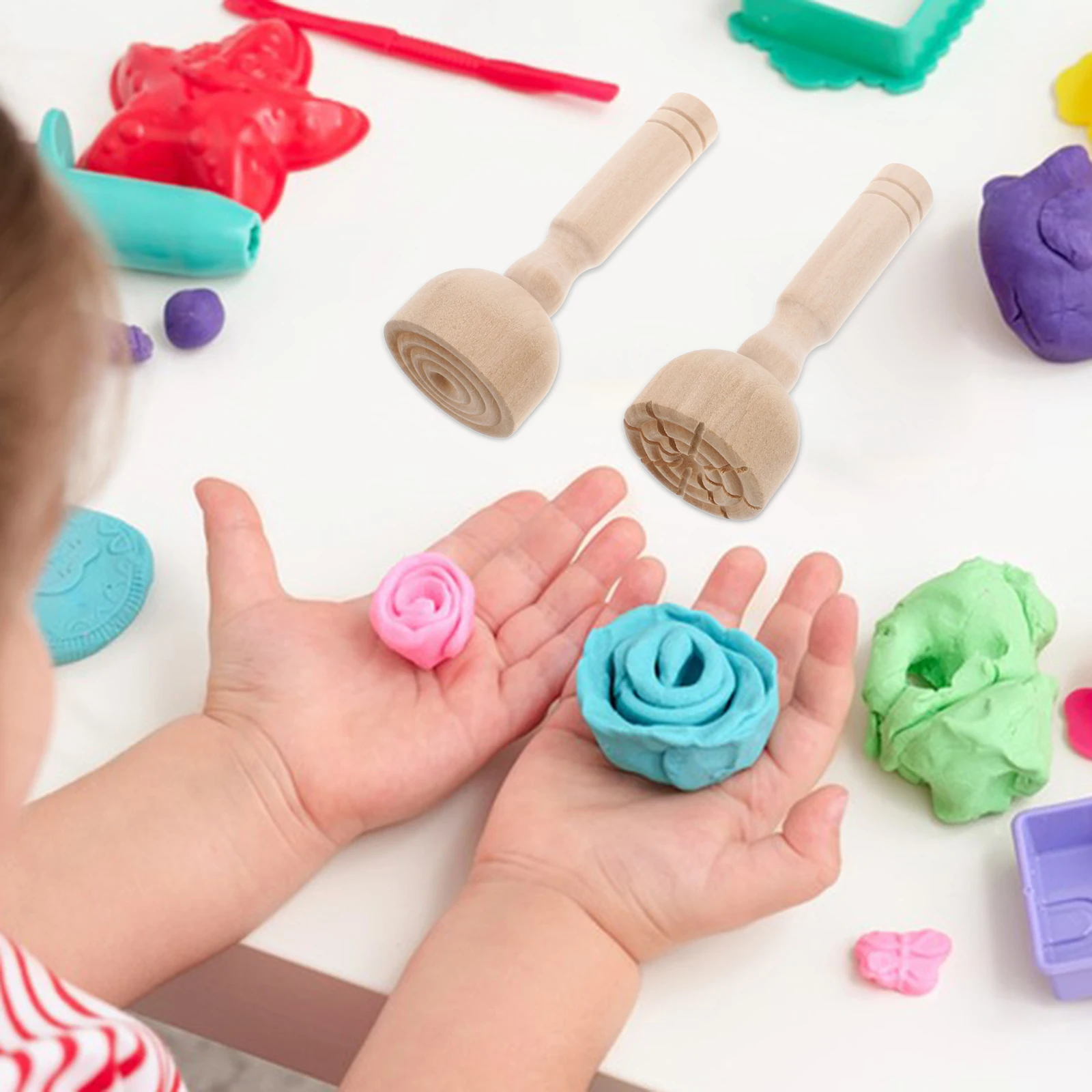 

2Pcs Wooden Clay Stamps Pottery Stamp Mold Kids Craft Pattern Carving Tools Set Mold Kids Clay Stamps