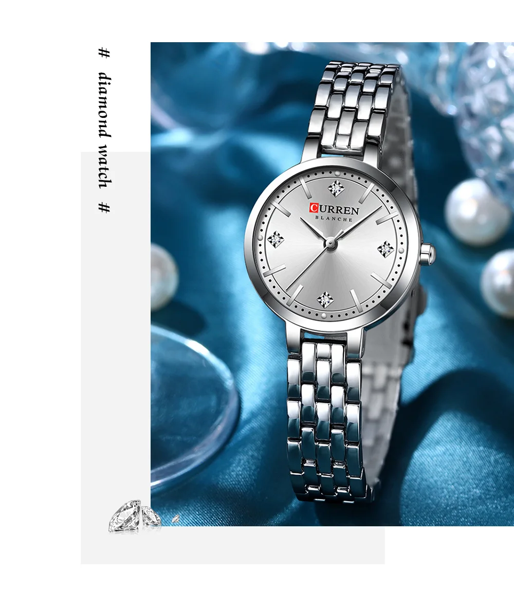 CURREN Damen Minimalistische Dünne Armbanduhr mit Funkelnden Strasssteinen, Luxuriöse Quarzuhr als Geschenk für Sie – Detail 17