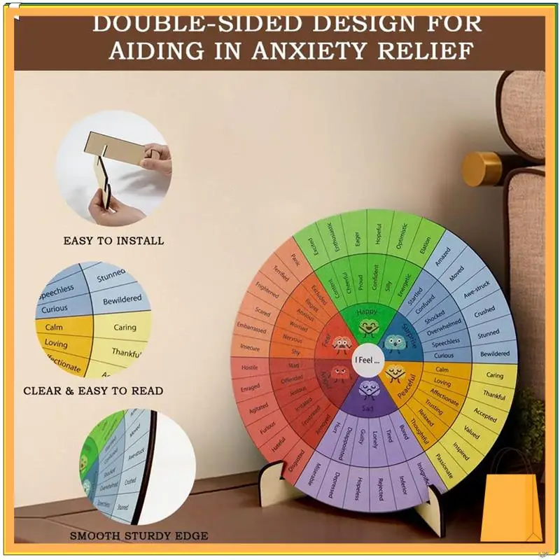 

L53A-Feelings Wheel Therapy, деревянное колесо для копирования, диаграмма подарков для школы, терапевтический офис для школьных консультаций