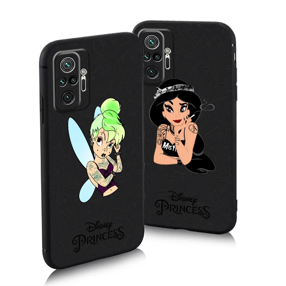 Disney Princess Tattoo Case For Xiaomi Redmi Note 11 10 9 Pro 13 10S 11S 12 9A 9C 9T K40 8 8T 7 10C 12C Silicone Phone Cover