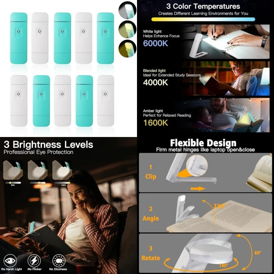 USB Rechargeable Book Light Bulk for Reading at Night in Bed LED Reading Lights with Clip for and Adults Bulk Gift for Book Lov