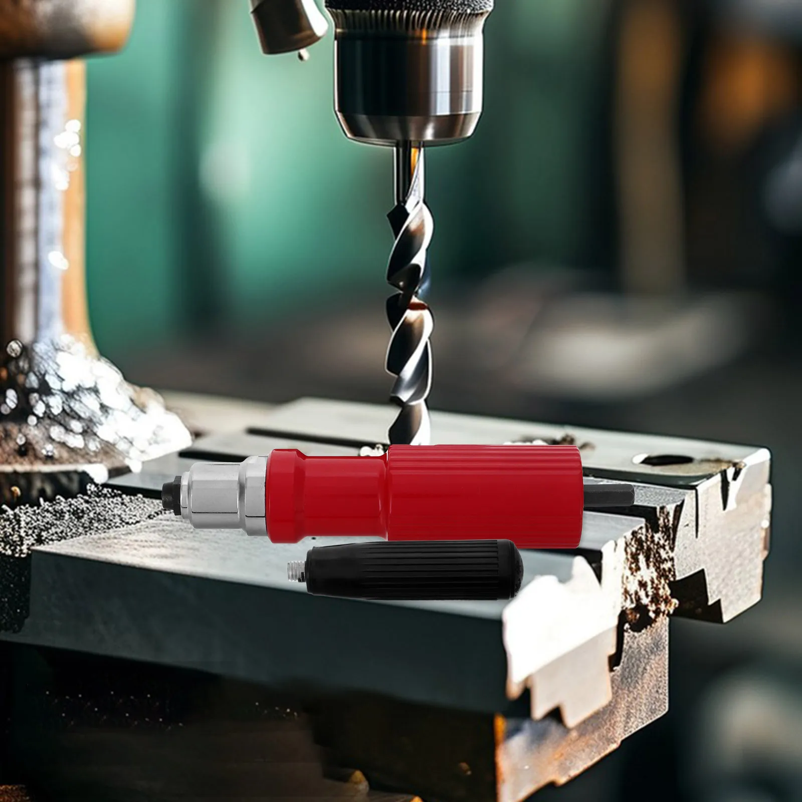 Adattatore per pistola per rivetti Attacco per trapano Design per supporto per chiodi da 360 gradi Rivettatura efficiente Struttura in tre pezzi liscia senza sbavature Lunga