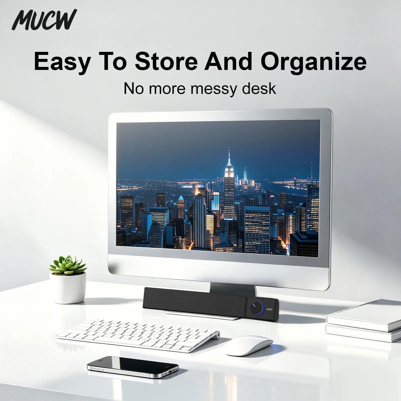 MUCW MU‑C12 Wired Computer Soundbar 6W Stereo Desktop Speaker USB Powered 3.5mm AUX Input Sound Bar For Laptop Monitor PC Office Home view 6