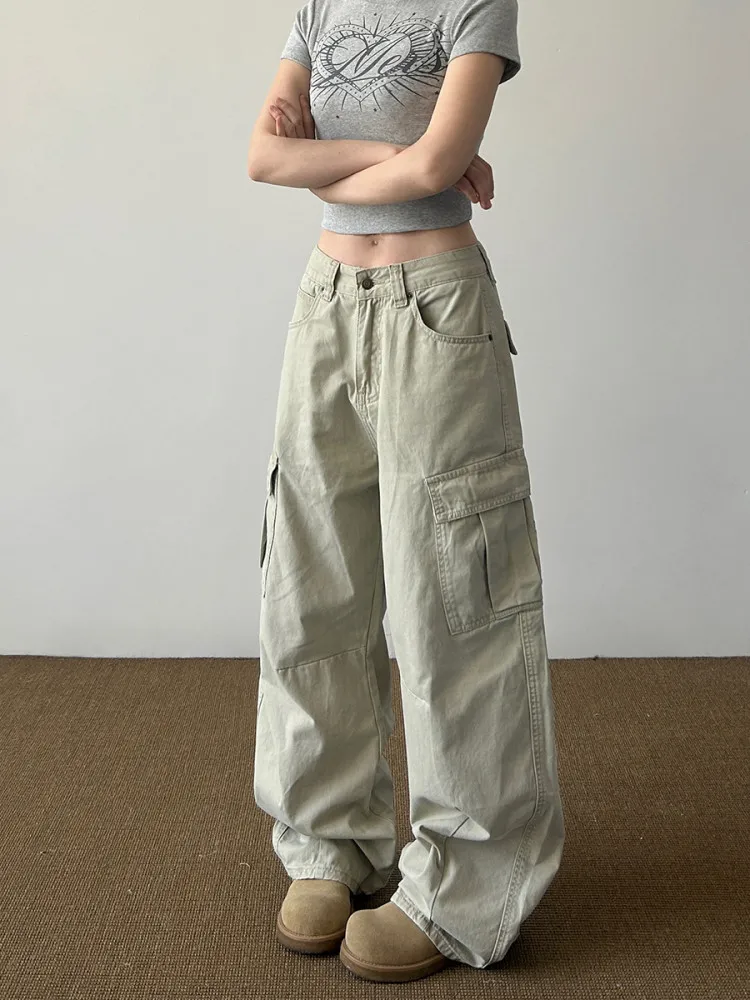 

Cleanfit American High Street Multi-Pocket Work Pants Casual Wide Leg Long Trousers for Men And Women Vintage Loose Folded