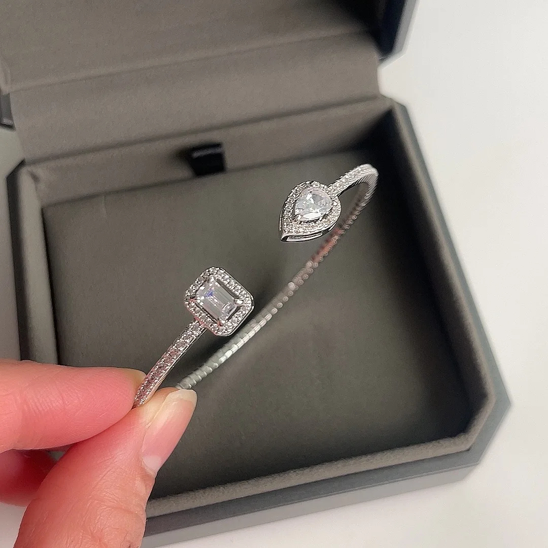 

S925 Sterling Silver Women's Open Bracelets, Geometric Diamond Bracelet, Elegant And Romantic Wedding Jewelry