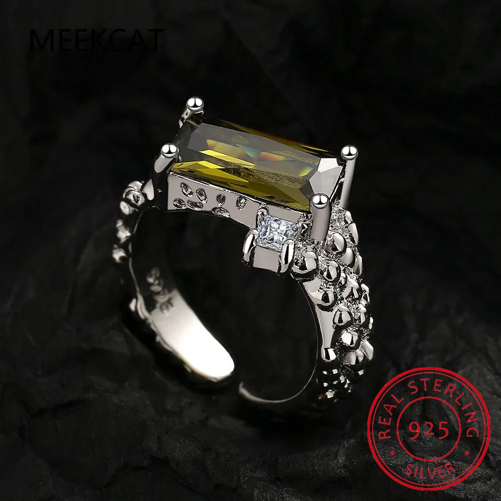 1.1ct Genuine Natural Peridot 925 Sterling Silver Solitaire Ring for Woman Fashion Gemstone Jewelry Wedding Gift