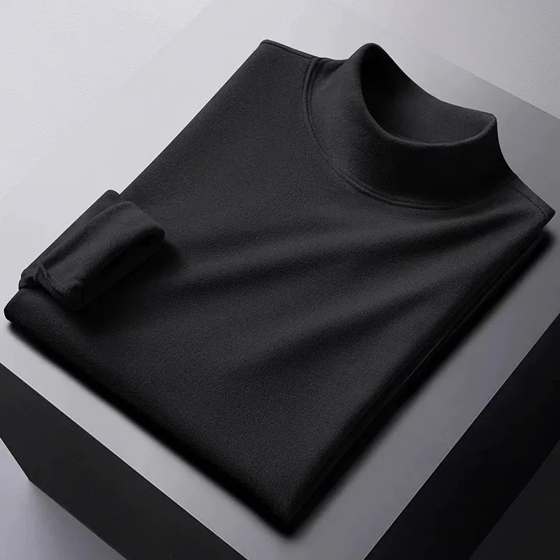 Double-Sided Fleece Long Sleeve T-Shirt Men's Casual Warm Underwear Top for Working Polyester Fiber Thermal Heating Casual Style