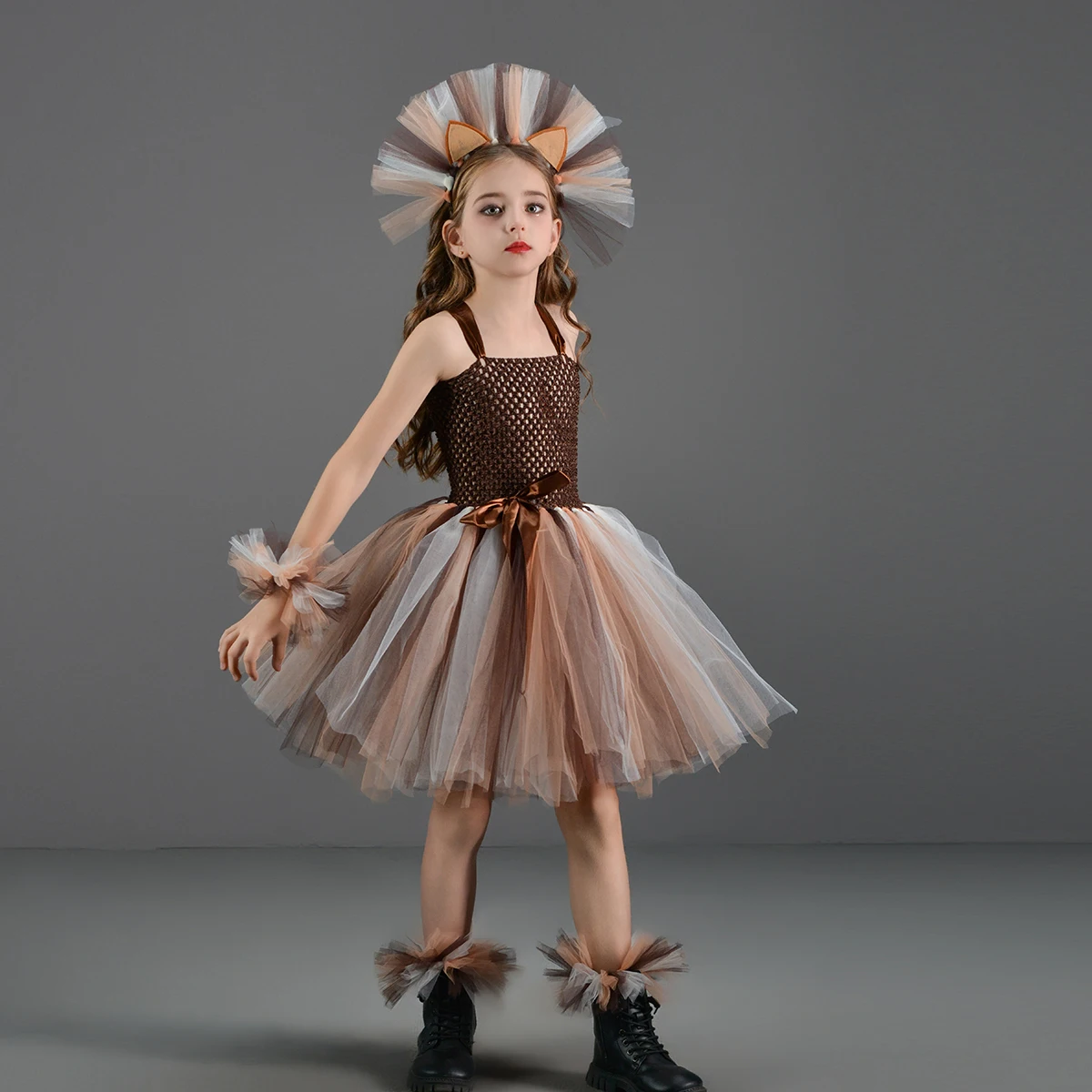 Brown Lion Costumes for Girls Jungle Animal Fancy Tutu Dress Kids Halloween Purim Cosplay Party Outfit Performance Dresses