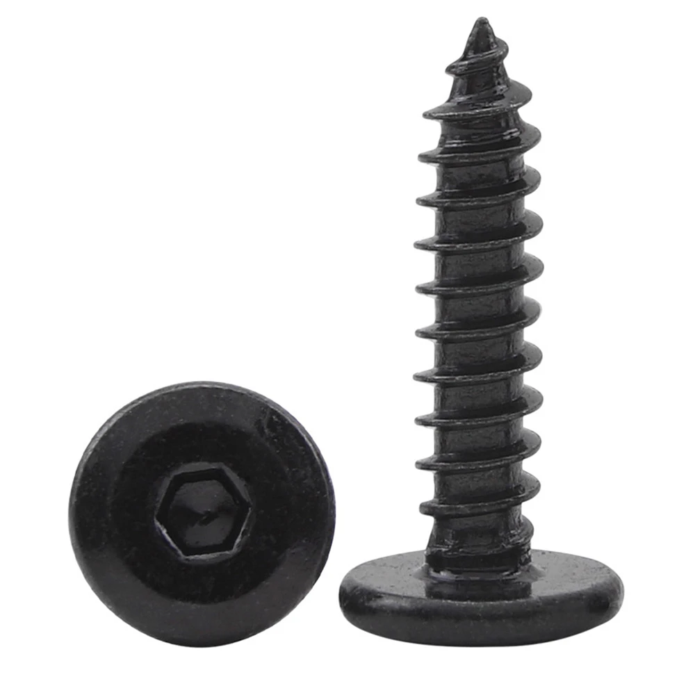 Flat Round Socket Head Self Tapping Screws Screws Black Plated M2 M3 M4 M5 M6 Hex Socket Cap Screws Bolt for Wood Furniture