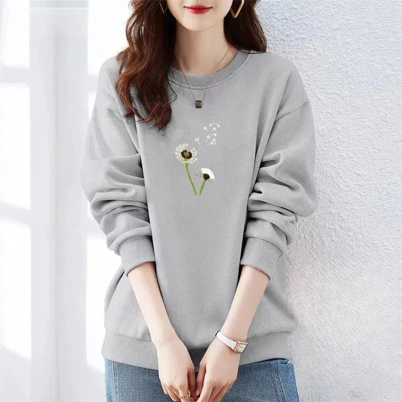 Spring Autumn Round Neck Women\'s Clothing Lantern Long Sleeve Pullover Plant&Flowers Printing Casual Korean Fashion Tops