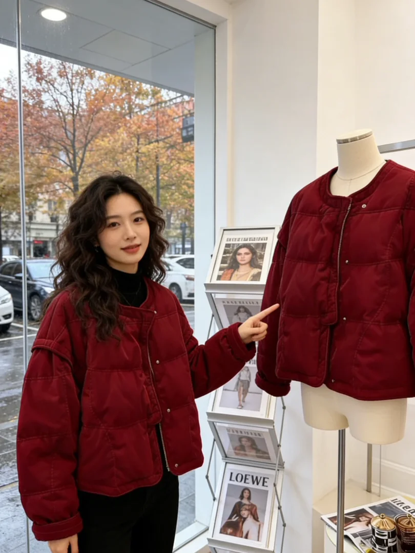 

Sli Korean Sle Thiened Red Bread Coat Warm Cotton Jaet Winter Clothes ort Cotton Insert Warmth Outerwear