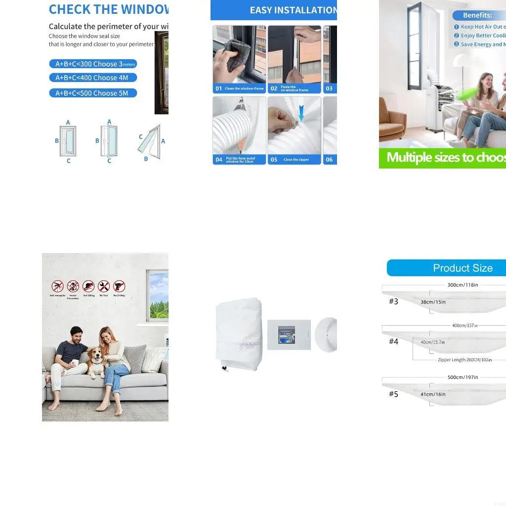 F92F Air Conditioner Window Seal Double Zipper Locking Air Conditioner Window Seal Cloth Draft Stopper Easy Setup