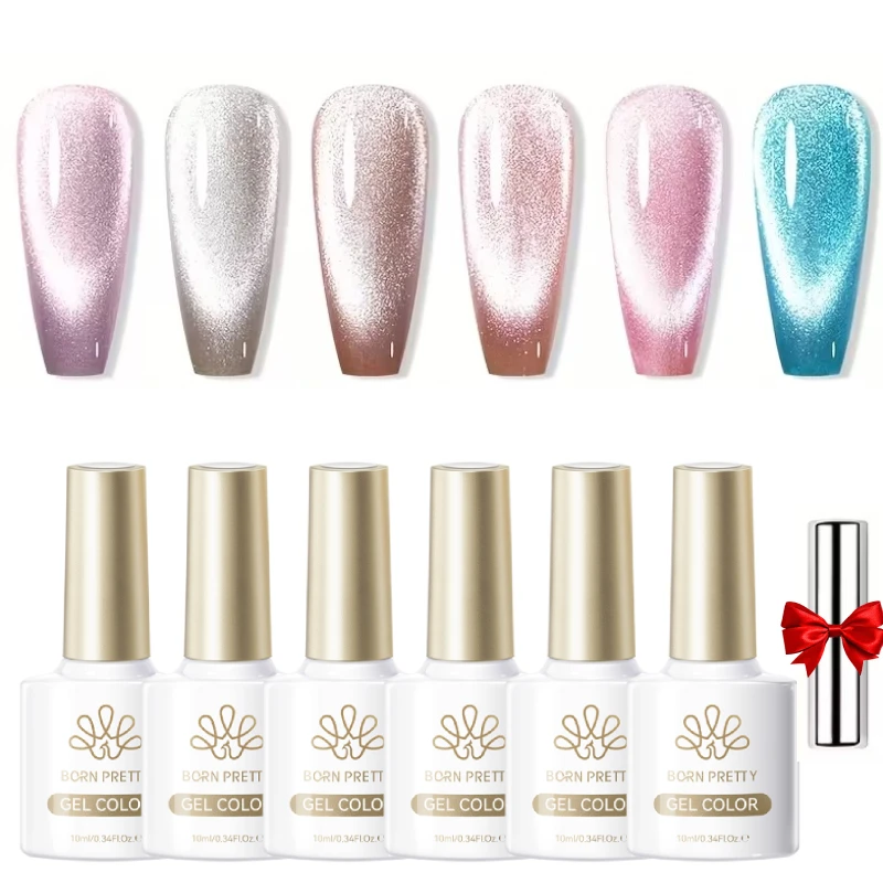 

BORN PRETTY 6pcs 10ml Sea Blue Green Cat Magnetic Gel Polish Set Sparkling Turquoise Long-Lasting Soak Off UV LED Manicure
