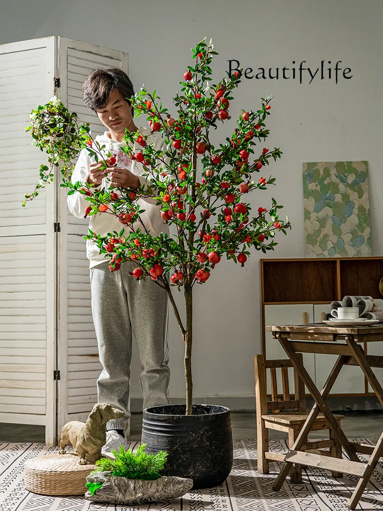 Simulation Pomegranate Fruit Tree Bionic Fake Flower and Greenery Plant Pot Indoor Living Room Decoration Ornaments