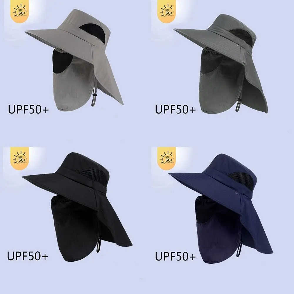 Fashion With Removable Mask Bucket Hat Breathable Anti-UV Beach Cap Neck Protection Wide Brim Fisherman Hat Outdoor
