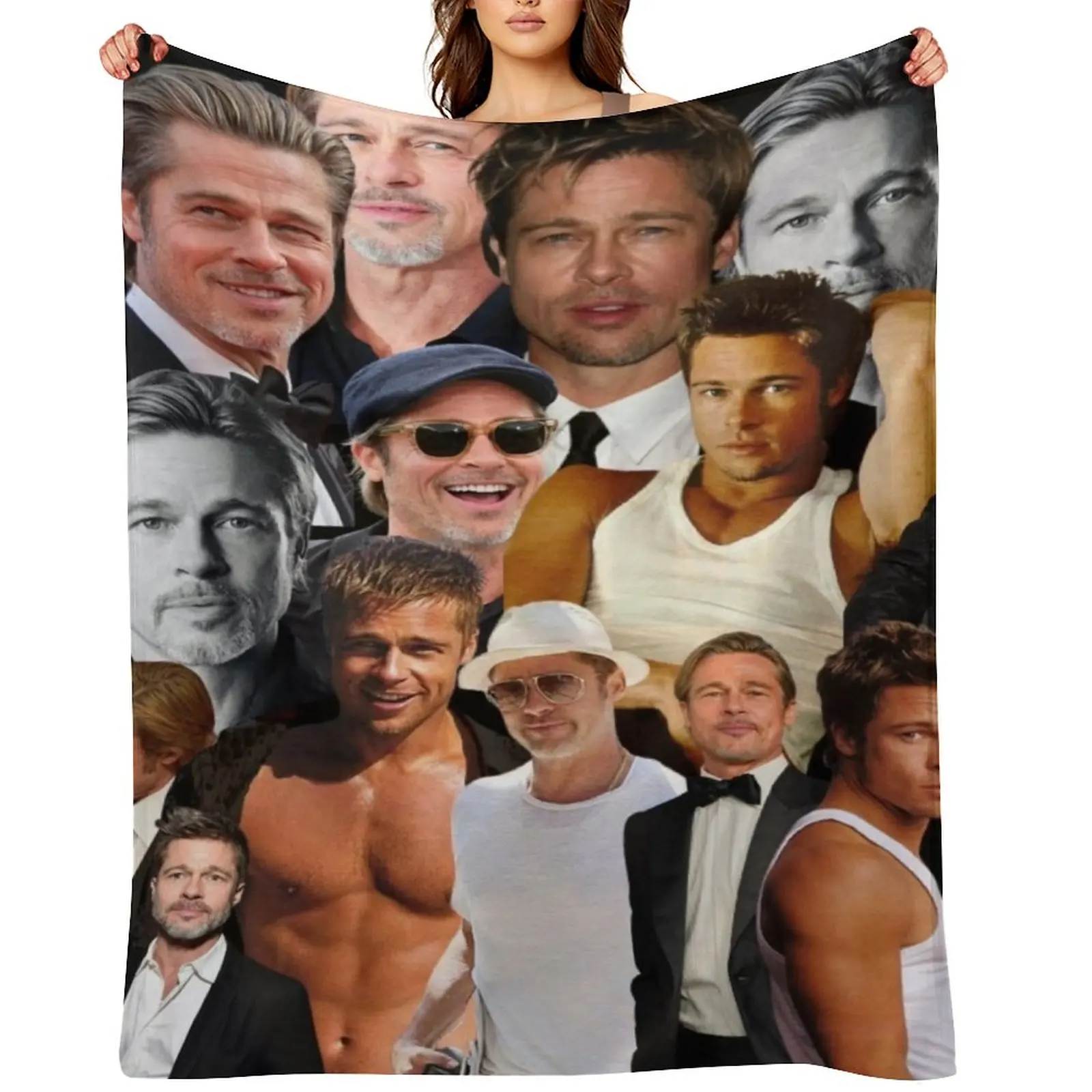 

brad pitt photo collage Throw Blanket heavy to sleep Sofa Decorative Throw Flannel Fabric Blankets