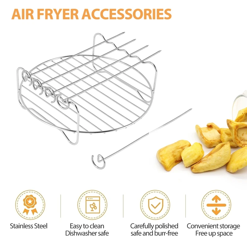 Double Layer Rack Accessory With 5 Skewers, For Airfryers