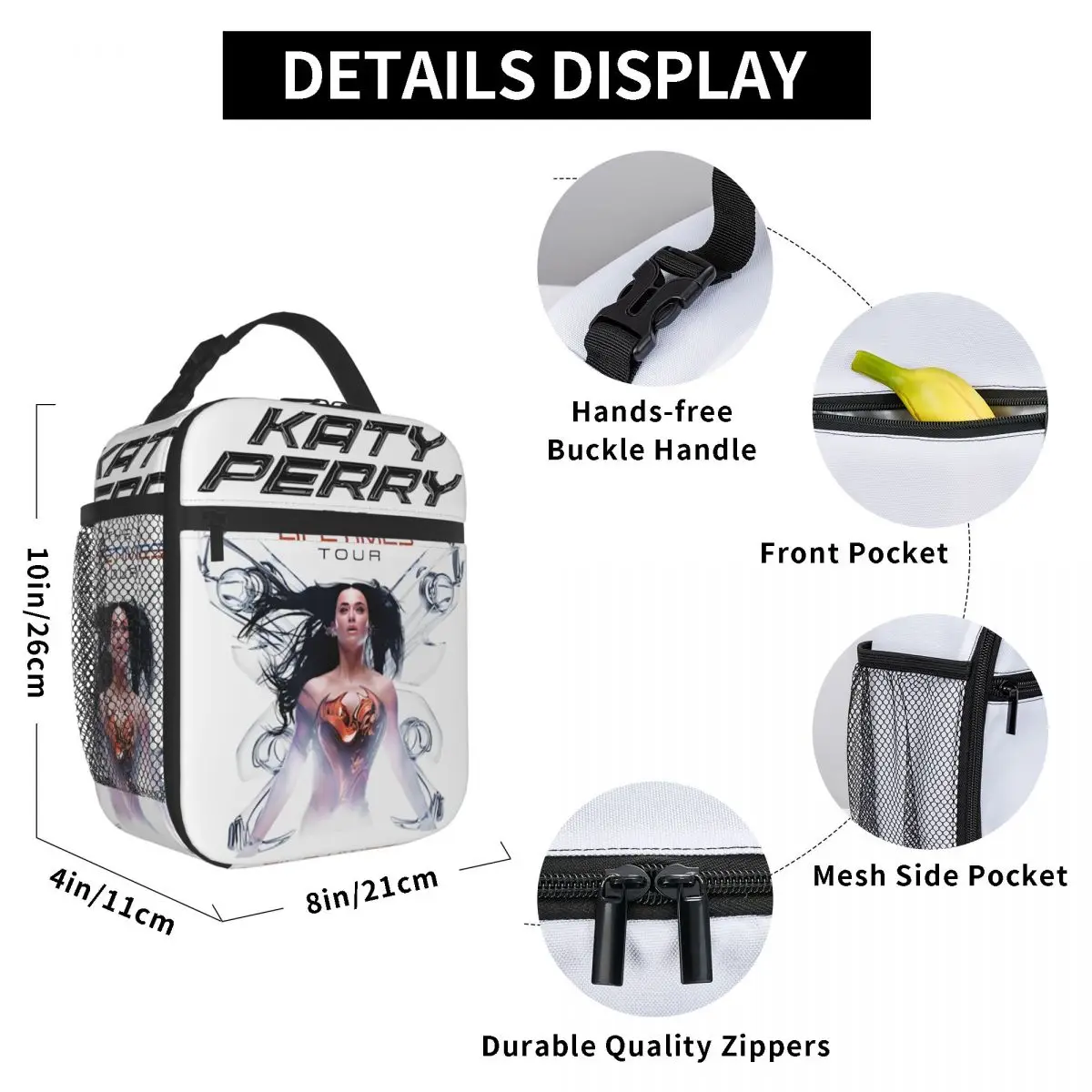 Katyed Logo Perryed The Lifetimes Tour Lunchtasche, Freizeit-Lunchbox, tragbare Tragetasche mit Reißverschluss, Lebensmitteltasche, Oxford-Grafik-Kühltasche