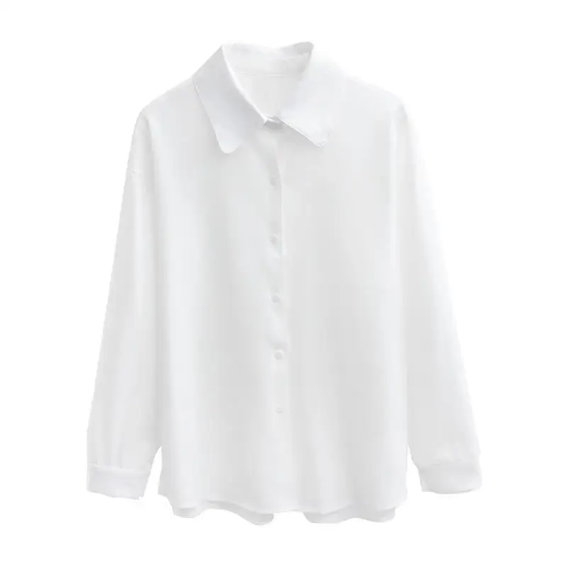 Chemises à manches longues femmes Satin à volants boutonné Blouses manches lanternes à pois coupe ajustée minimaliste Preppy féminin français