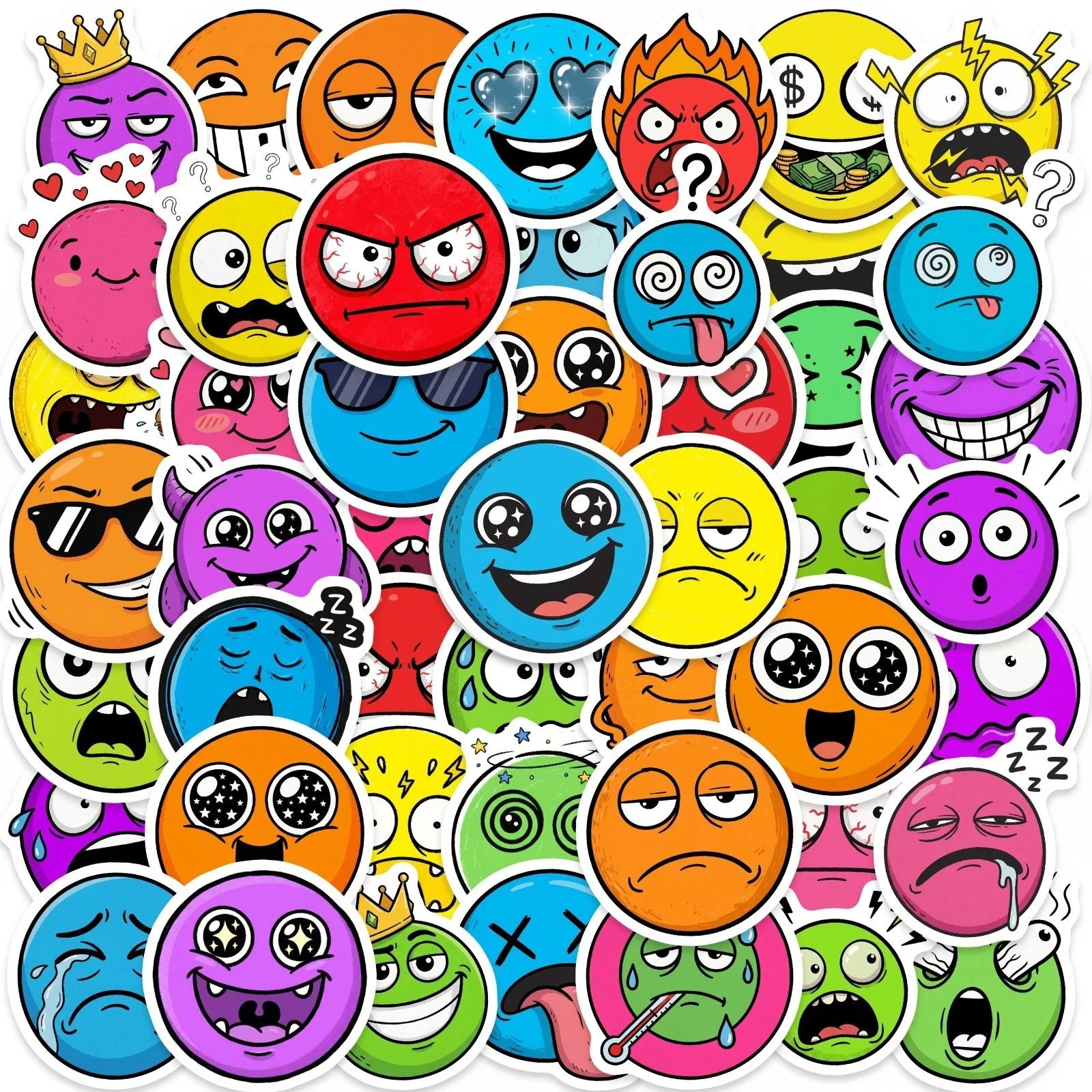 50/100 Stück Lustige Bunte Gesichtsaufkleber-Set, Wasserfest für Handy, Helm, Skateboard, Gitarre, Tasse, Koffer, Scrapbook-Aufkleber