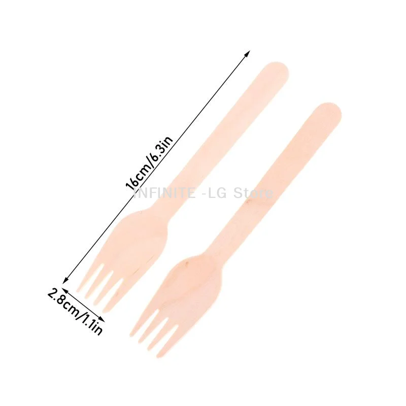 100Pcs Disposable Wooden Forks For Dessert Cake Salad Ice Cream Fruit Tableware Kitchen Wedding Birthday SuppliesINFINITE -LG
