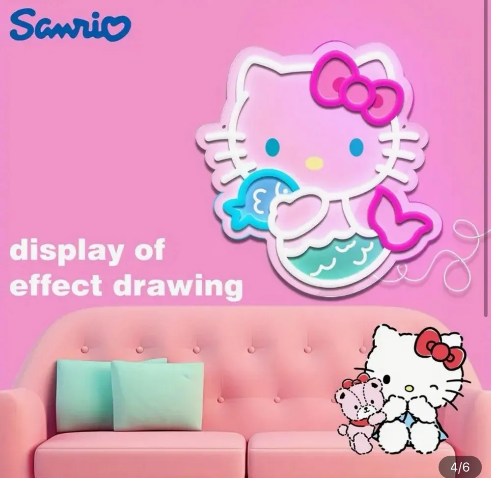 Sanrio LED Neon Light Hello Kitty Mermaid Neon Sign Light for Room Bedroom Shop Shopping Mall Wall Decoration USB Power Dimmable