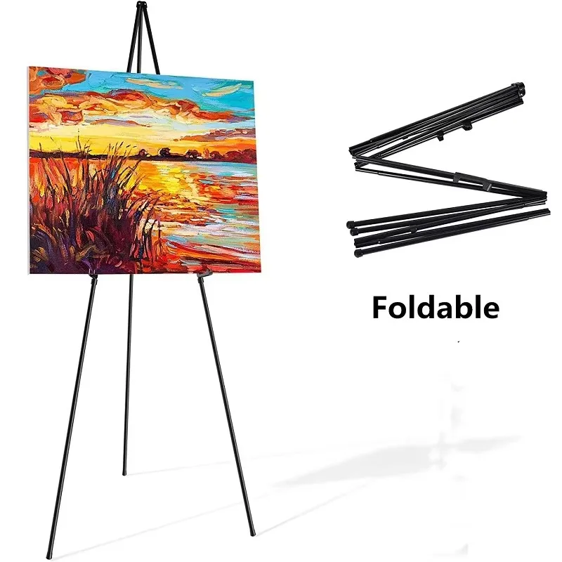 Easy Folding Artist Easel Stand Holder Adjustable Metal Tripod Poster Painting Display Stand for Exhibition Wedding