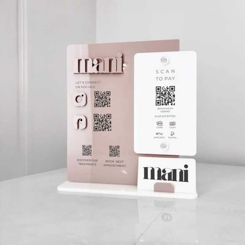 Custom QR Code Business Sign - Social Media & Payment QR Plaque - Salon Tabletop Display - Instagram Facebook QR Code Sign
