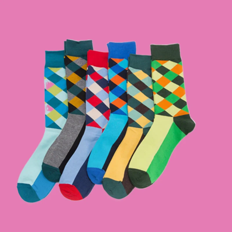 2/5 Pairs 2024 New Men's Colorful Diamond Checkered Mid-tube Socks Skateboard Socks Versatile Men's Socks