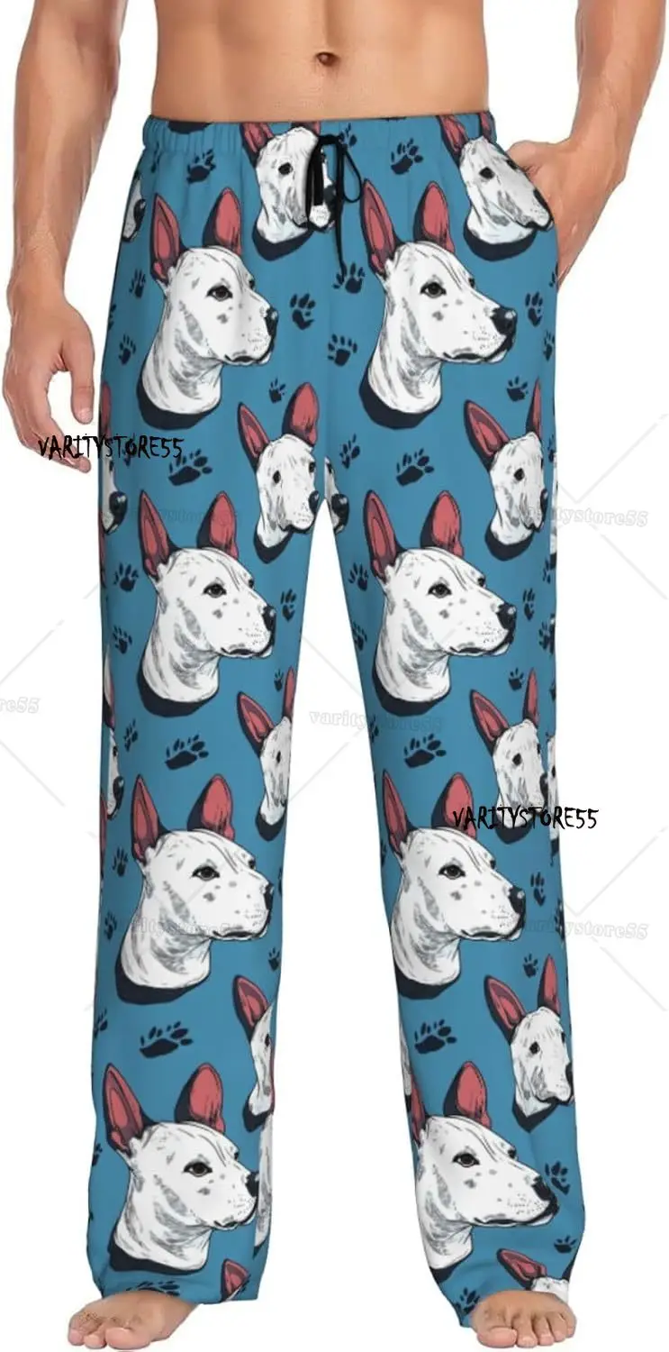 

Мужские пижамные штаны с милым бультерьером и собачьей лапой, мужская одежда для сна, низ для отдыха с карманами