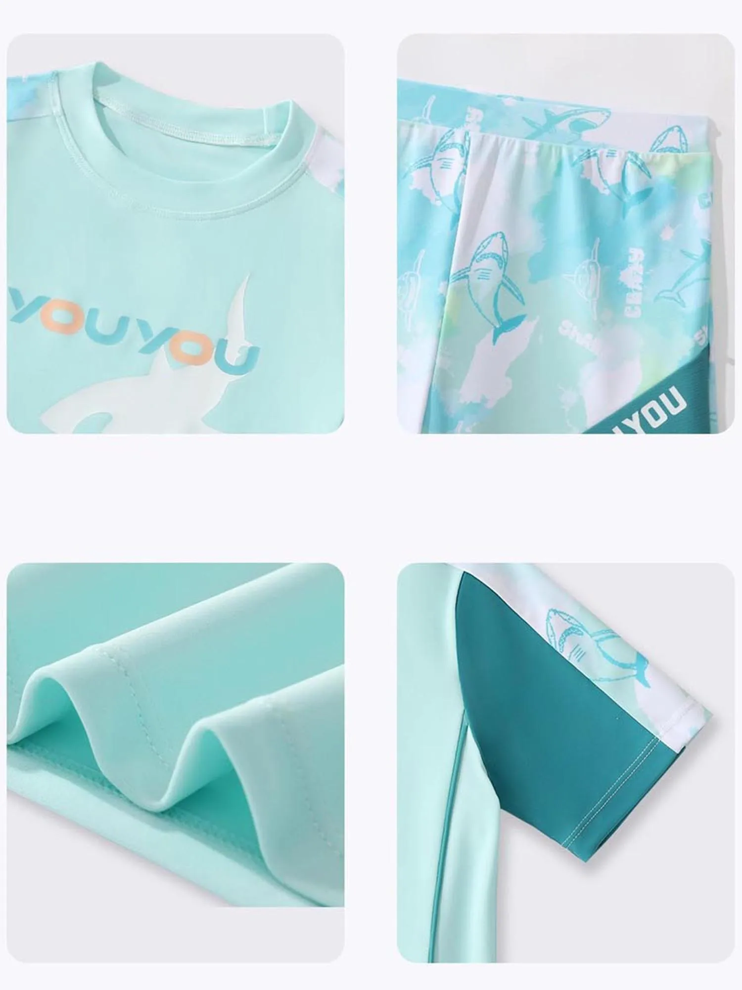 Kids Boys Two-piece Quick-drying Swimsuit Printed Color Block Swimming Training Outfit Short Sleeve T-shirt with Shorts Swimwear view 6