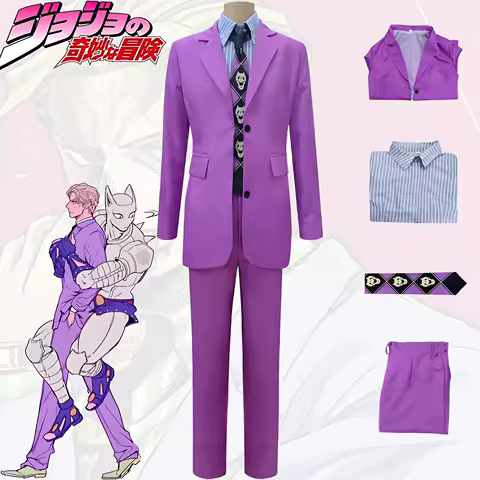 JoJo's Bizarre Adventure Kira Yoshikage Suits Coat Shirt Pants&amp;Tie Men Anime Cos Outfit For Halloween Carnival Party Cos Costume