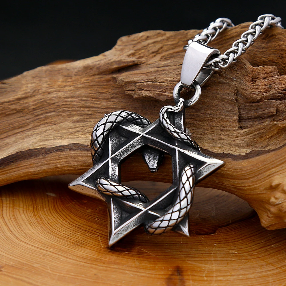 Fashion Vintage Hexagram Pendant Necklace Stainless Steel Snake Necklace For Man Animal Amulet Jewelry Gifts Dropshipping