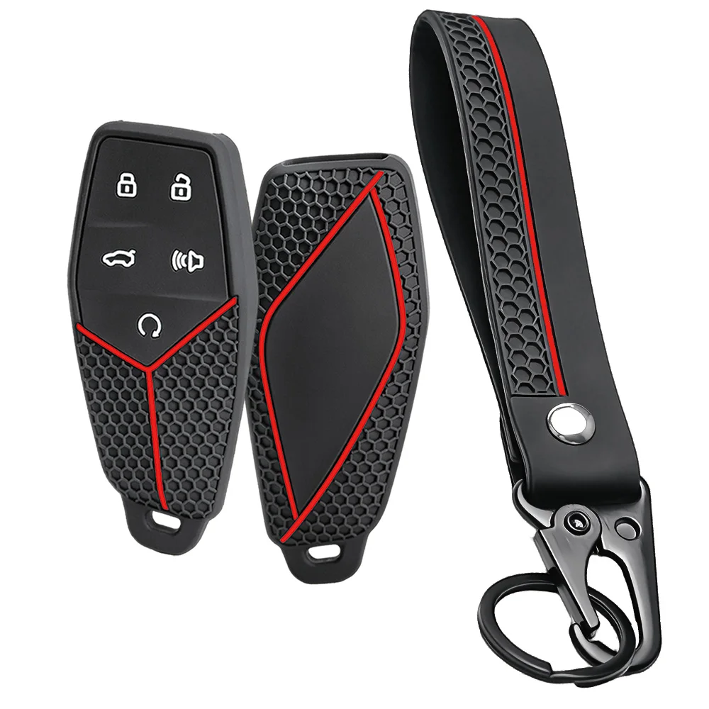 For MG MG5 MG6 ZS HS One Marvel R MG4 EHS EZS silicone car key fob cover with long wrist strap and swivel clip