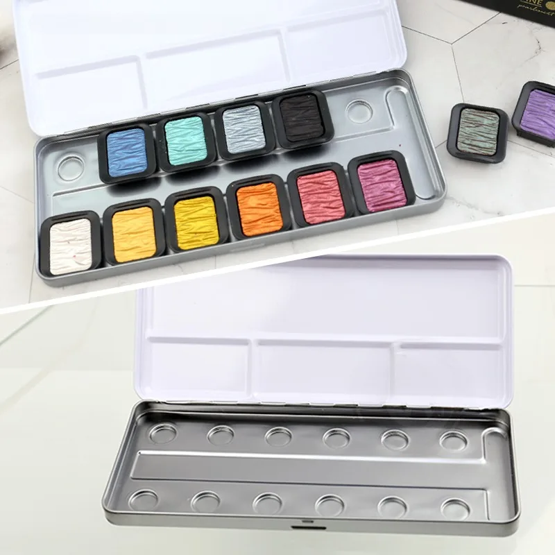 

German Chameleon Block Watercolor Storage Box 6/12grid Empty Box Portable Student Outdoor Art Watercolor Creation Palette Tool